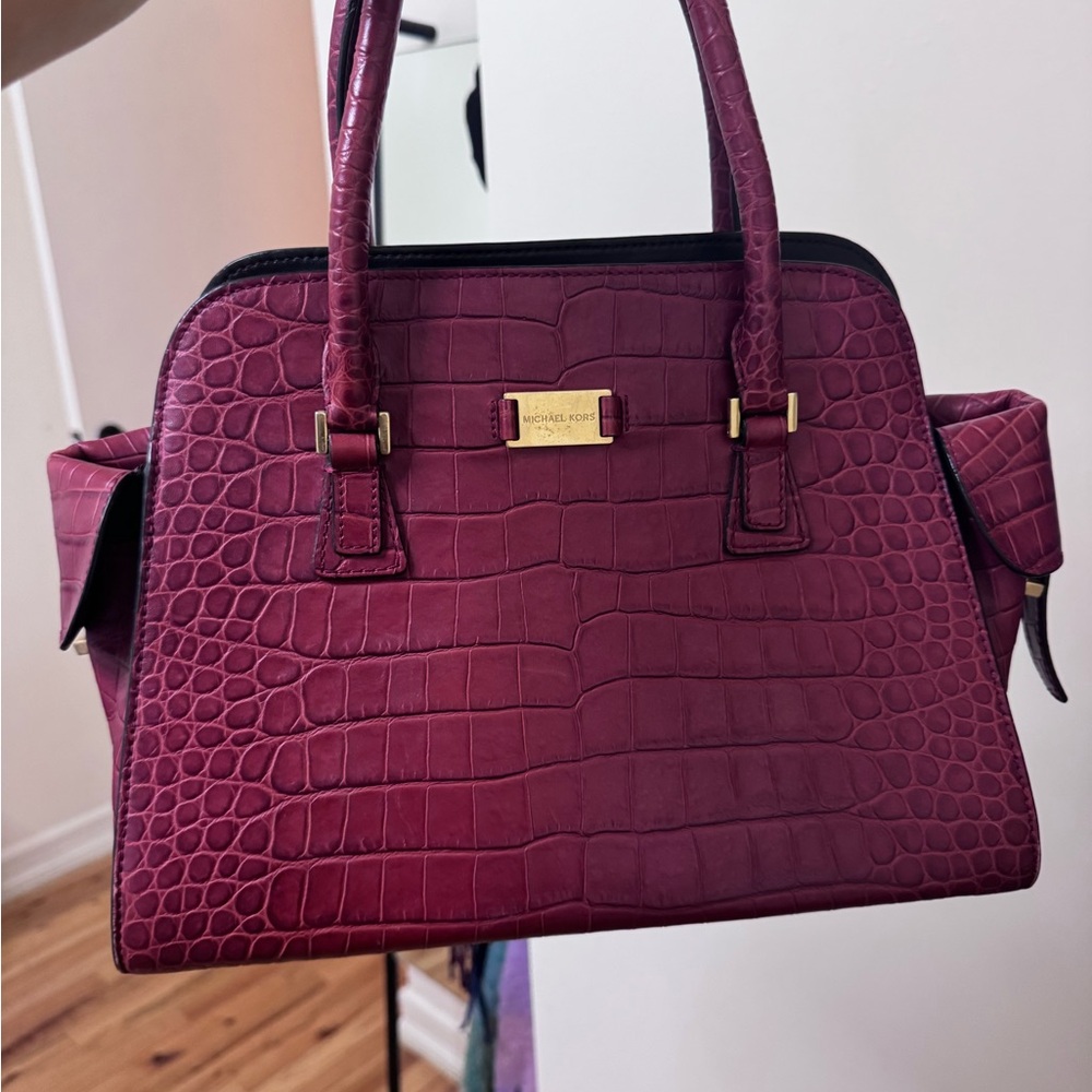 Michael Kors Crocodile Embossed Satchel - red
